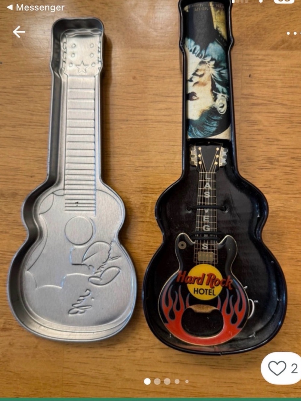Elvis Presley Lot - Guitar Tin Case + Hard Rock Las Vegas Guitar Bottle Opener